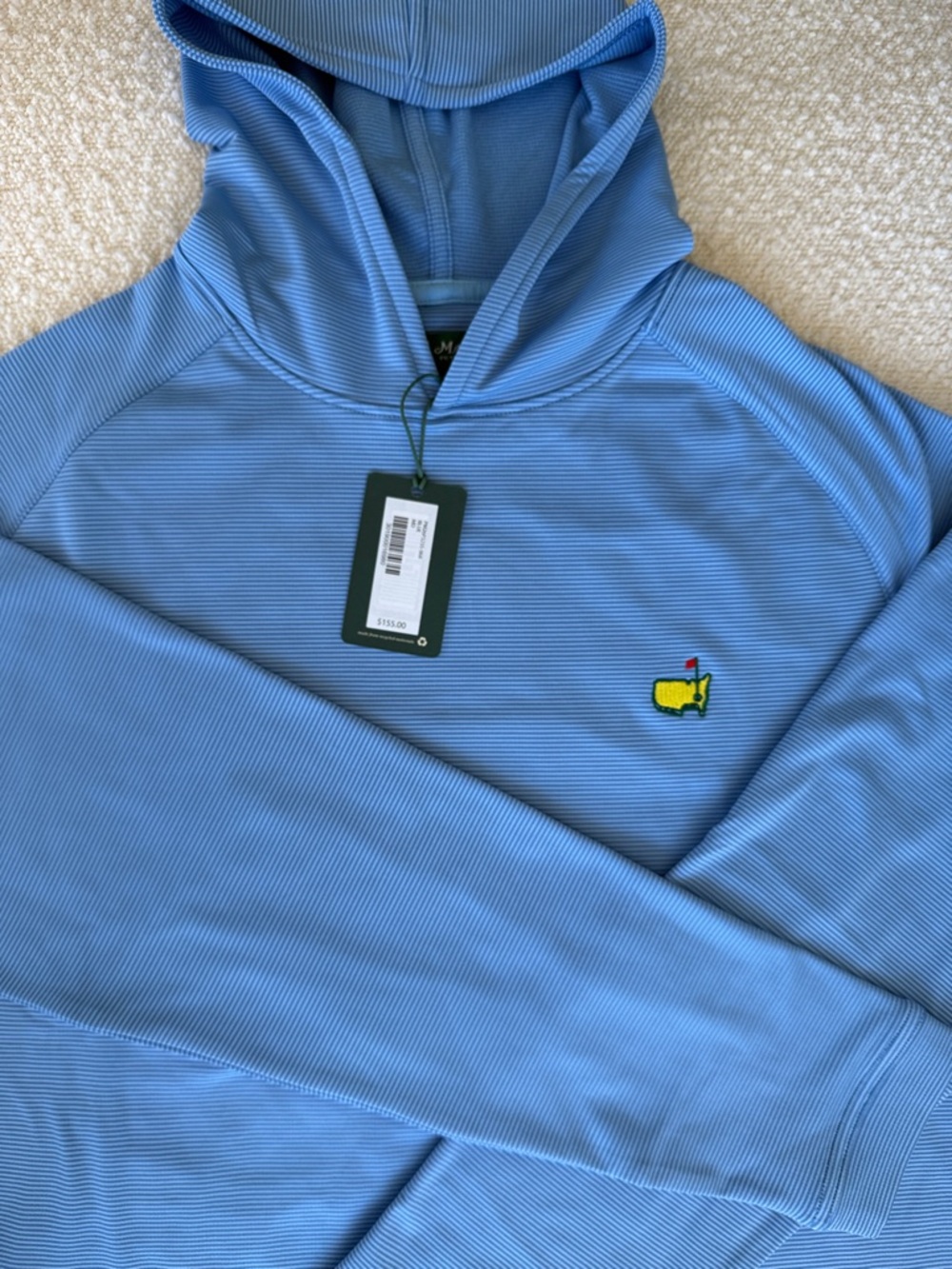 Masters 2026 Peter Millar Light Blue Striped hoodie with Yellow Embroidered Logo